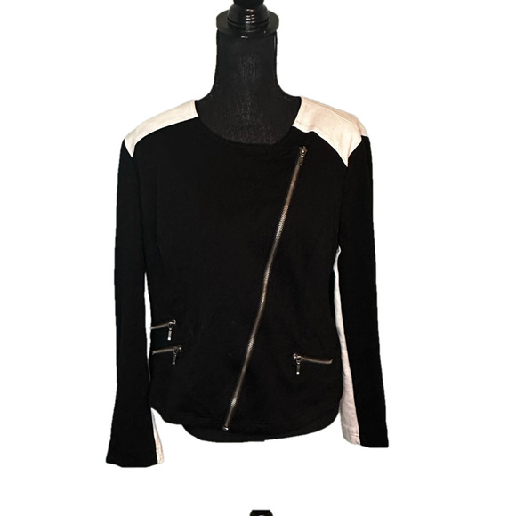 INC Asymmetrical Moto Jacket Black & White Color Block - Picture 1 of 7